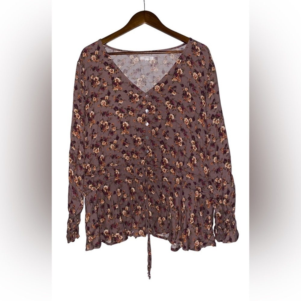 Maurices Floral Popover Women 1X Top Cinch Waist Cottagecore Dainty